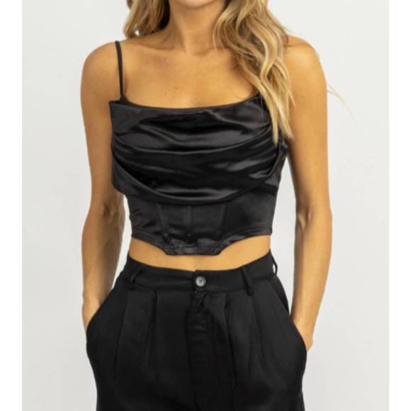 NEW BLUE BLUSH boning detail cowl neck top in black - Picture 1 of 5